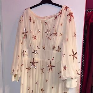 SHEIN Cream Sequin Long Sleeve Dress